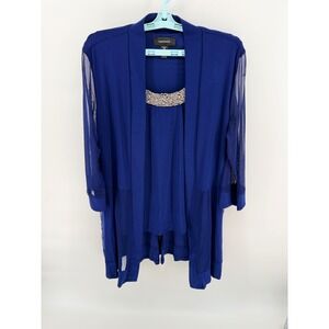 R&M Richards Royal Blue Rhinestone Embellished Mesh Sleeve 3pc Set Women 18